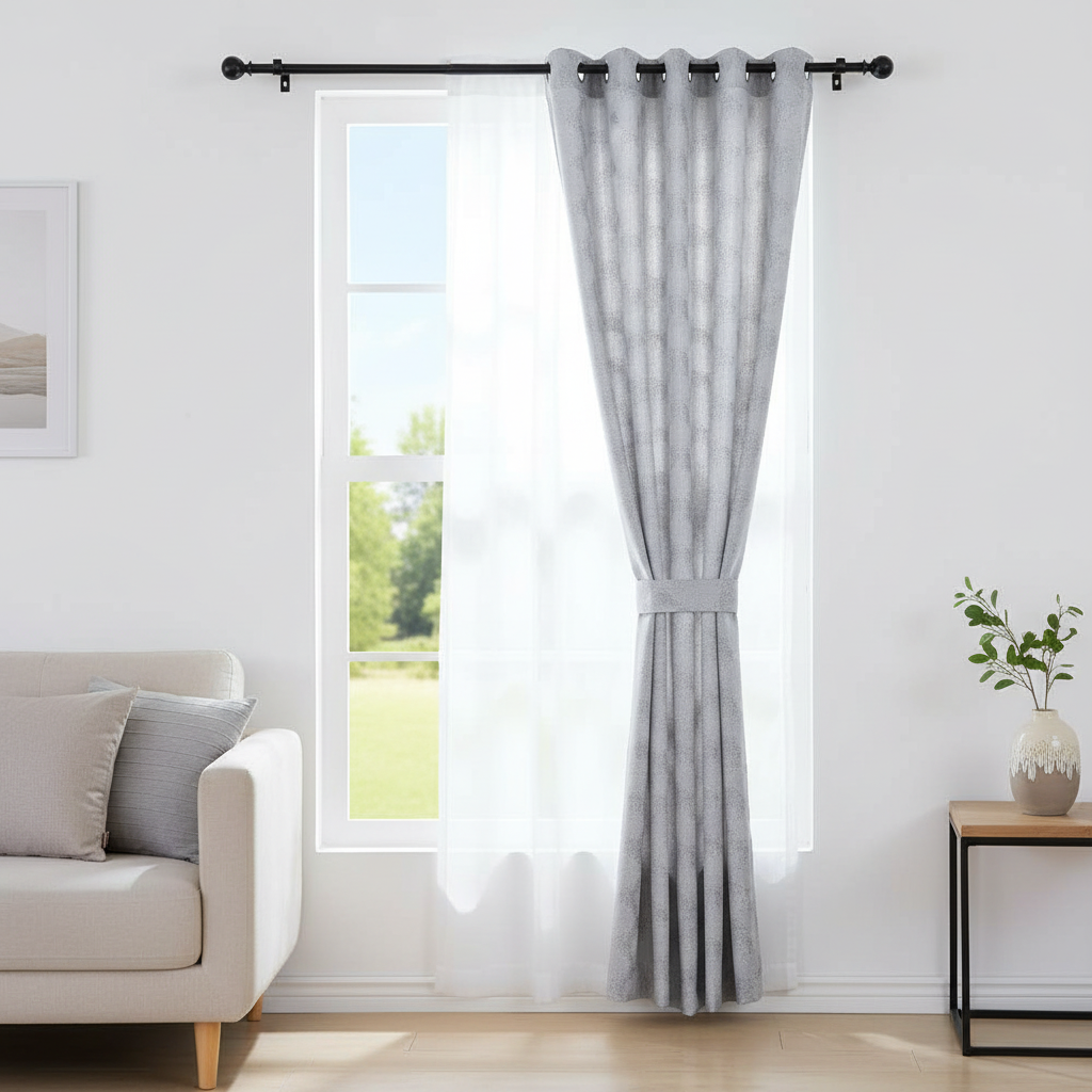Jacquard Curtain Panel – Chevron Gray, 84", 8 Grommets, Set of 2