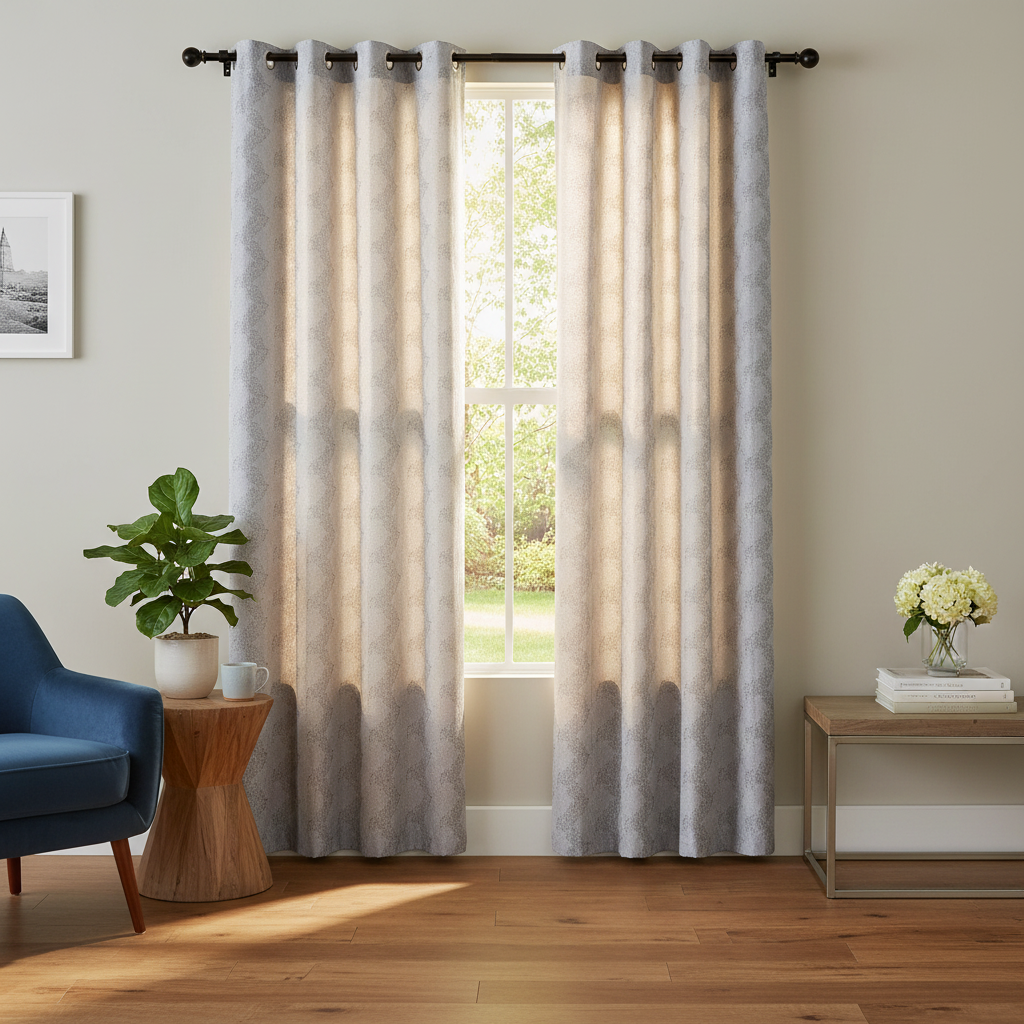 Jacquard Curtain Panel – Chevron Gray, 84", 8 Grommets, Set of 2