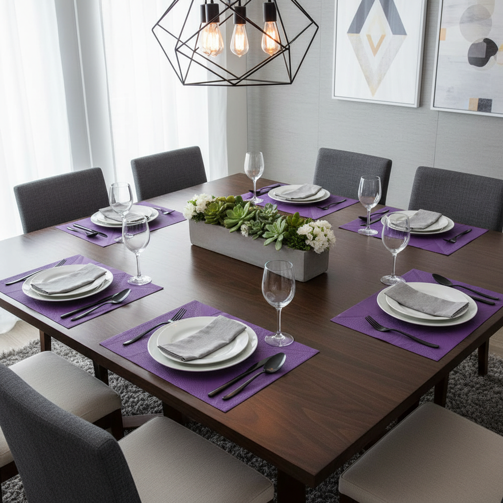 Vinyl Placemat – Electrify Purple, Contemporary Table Set of 12
