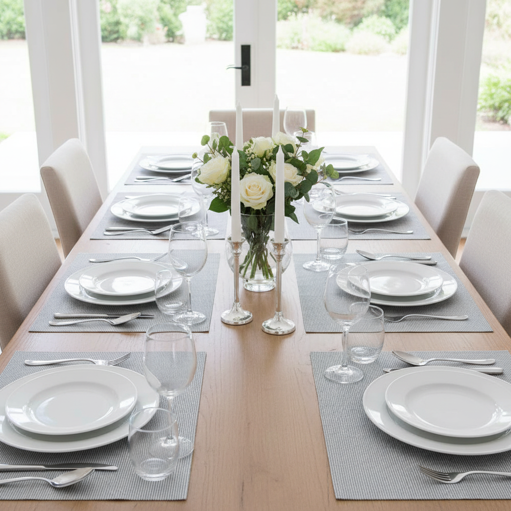 Vinyl Placemat – Remi Silver, Elegant Table Set of 12