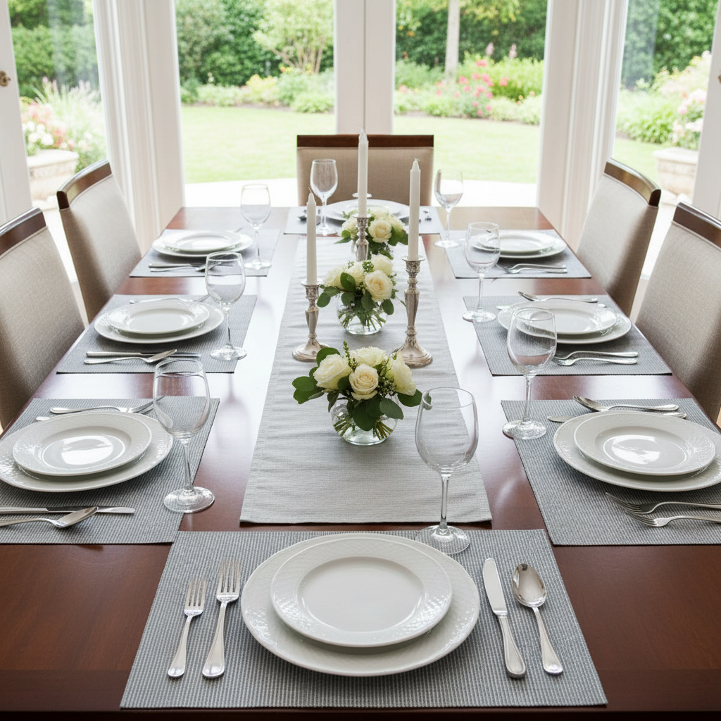 Vinyl Placemat – Remi Silver, Elegant Table Set of 12