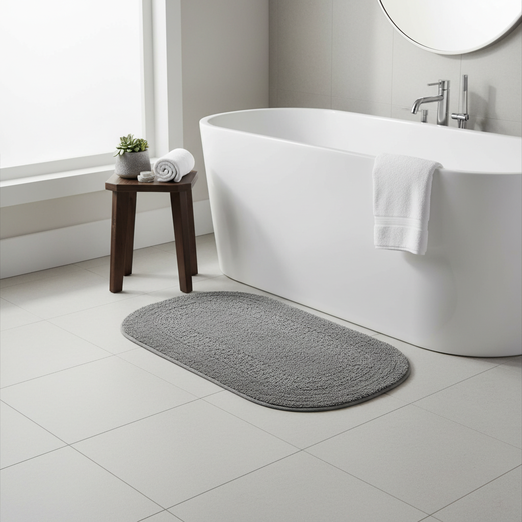 Reversible Cotton Oval Bath Mat – Solid Gray 16x24, Set of 2