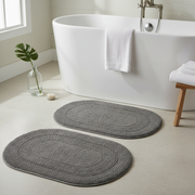 Reversible Cotton Oval Bath Mat – Solid Gray 16x24, Set of 2