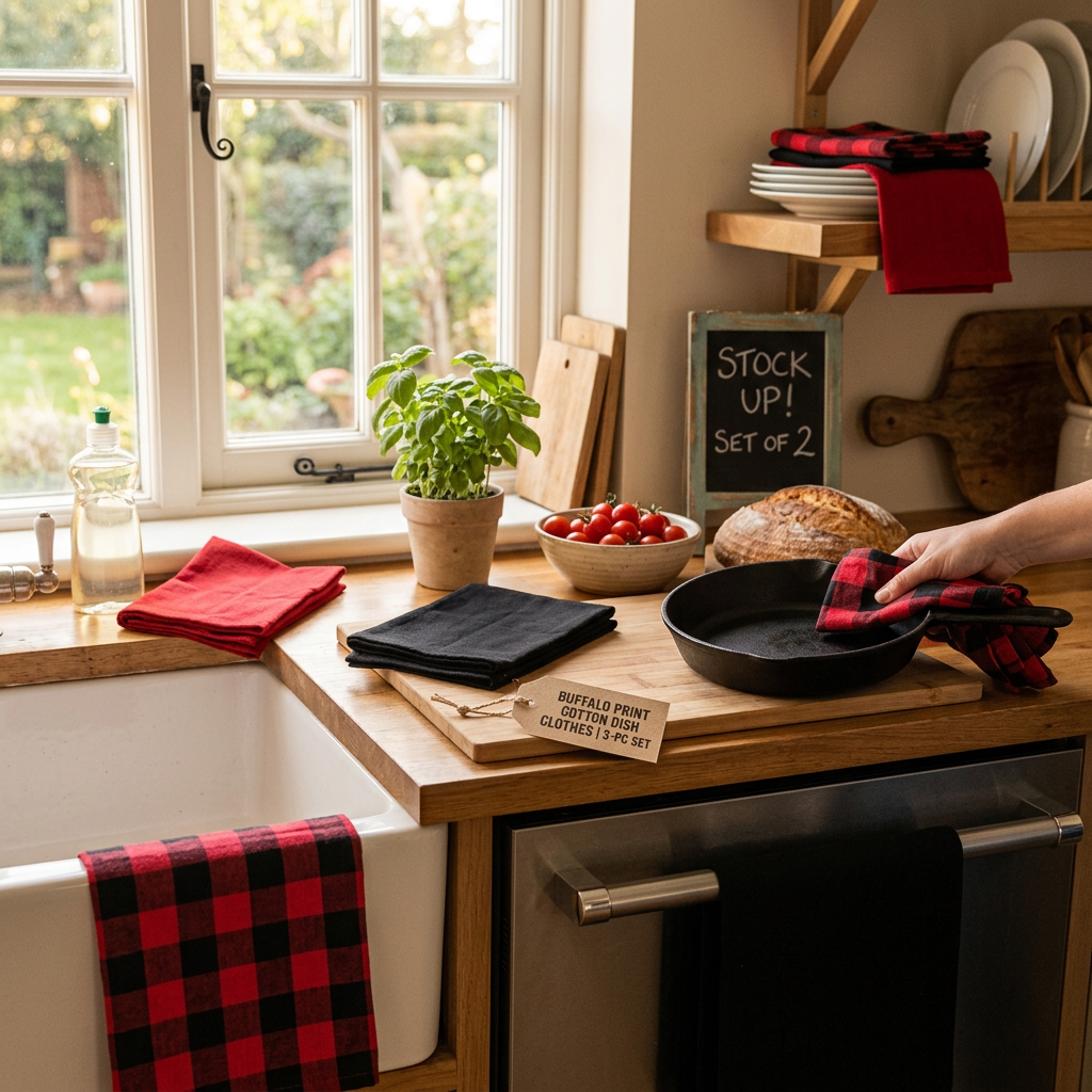 Buffalo Print Cotton Dish Cloths 3-Piece Set – Absorbent, Durable Kitchen Towels – Set of 2