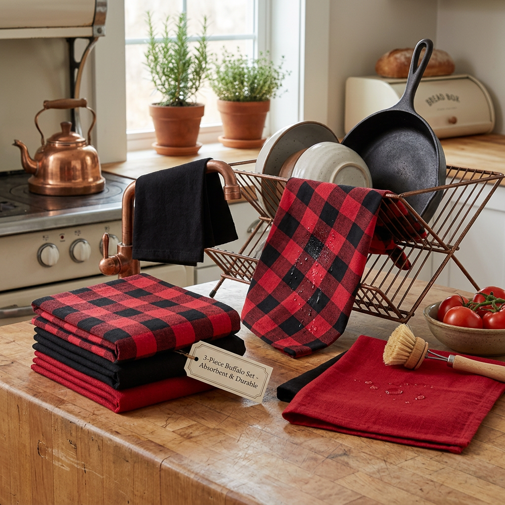 Buffalo Print Cotton Dish Cloths 3-Piece Set – Absorbent, Durable Kitchen Towels – Set of 2