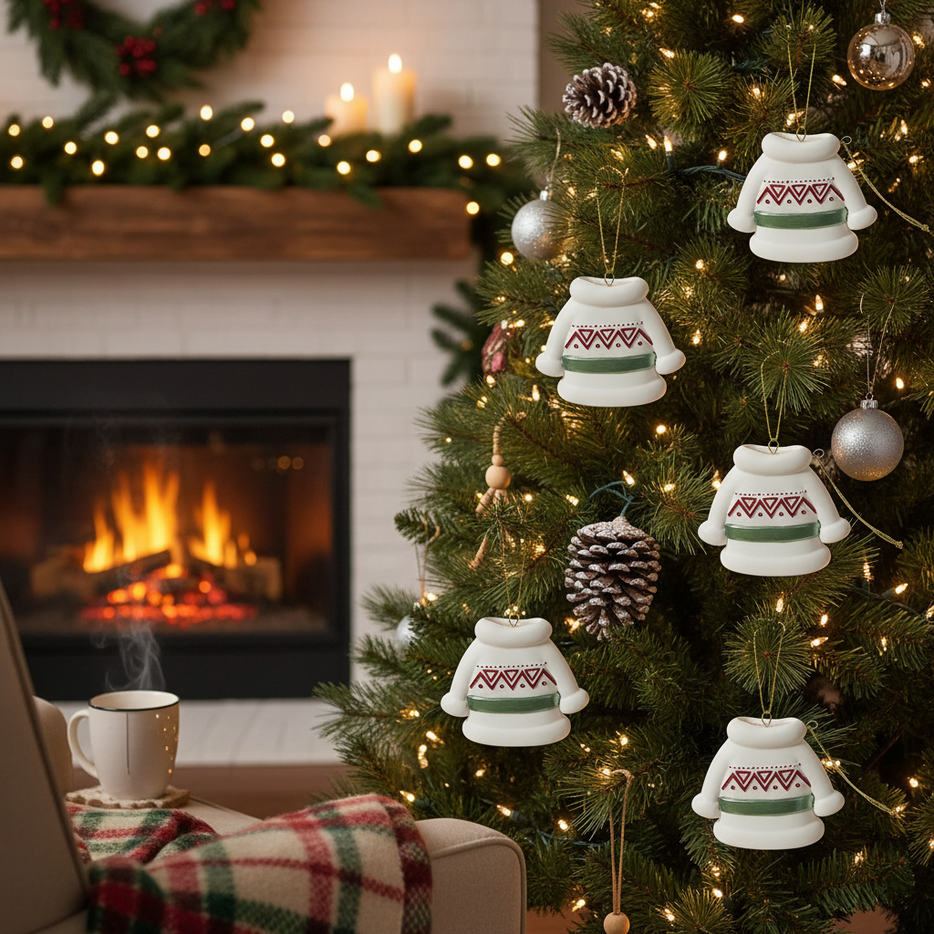 Ceramic Sweater Christmas Ornament Set of 6 – Holiday Tree Decoration