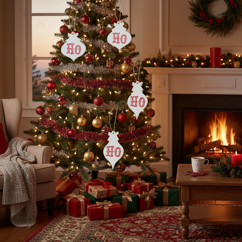 Assorted Ceramic Ho Ho Christmas Ornament Set of 12 – Holiday Tree Decoration
