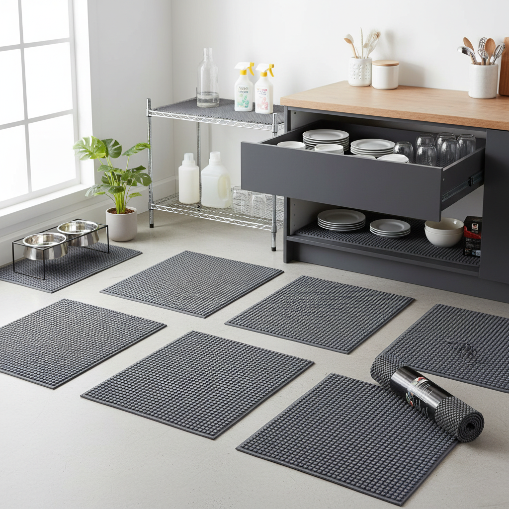 Cool Gray Anti-Slip PVC Mat 12x59 Inch – Non-Skid, Durable Floor Mat – Set of 6