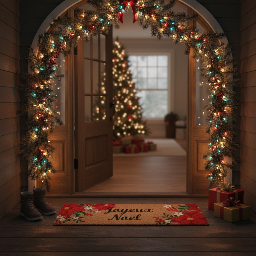 Coir Door Mat Poinsettia Joyeux Noel 16 X 48 Christmas Holiday Entry Door Mat