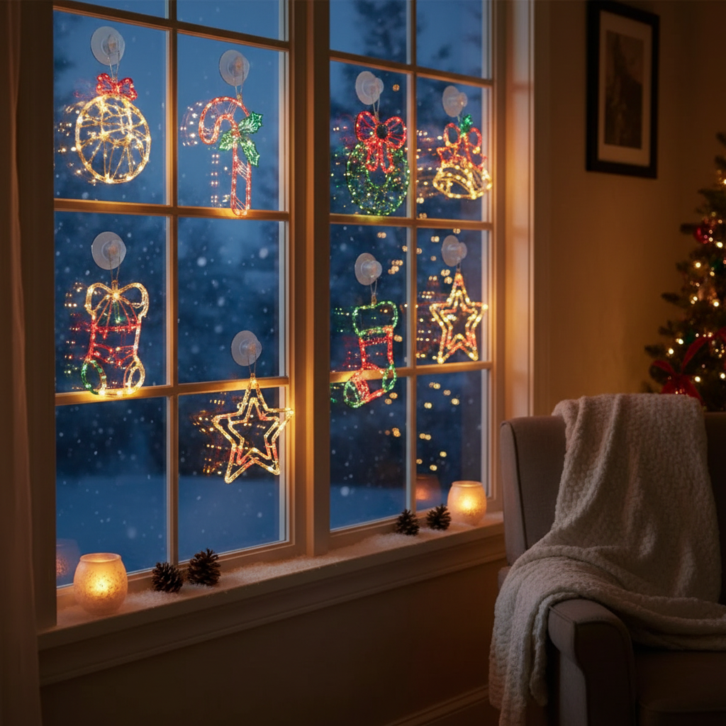 50 Light Mini Bulb Indoor Window Silhouette Assorted Christmas Window Decoration