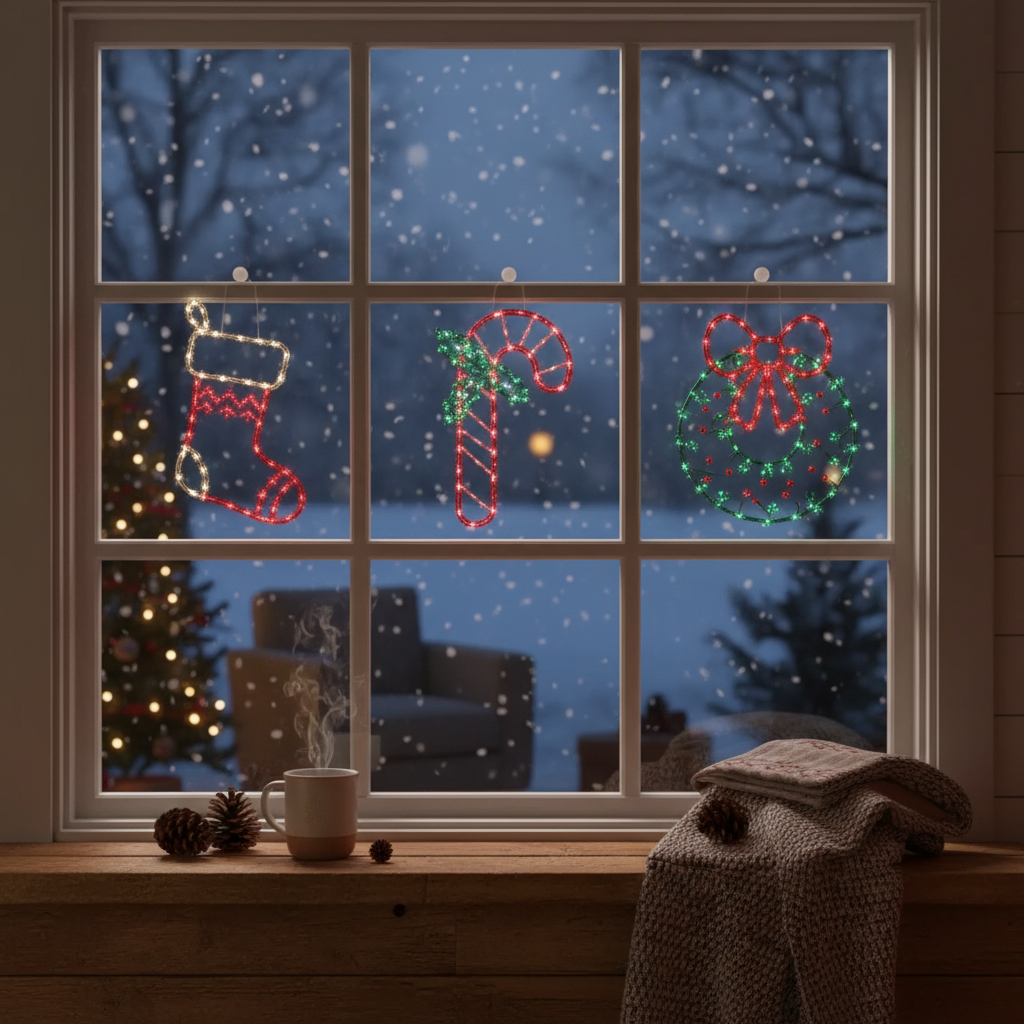 50 Light Mini Bulb Indoor Window Silhouette Assorted Christmas Window Decoration