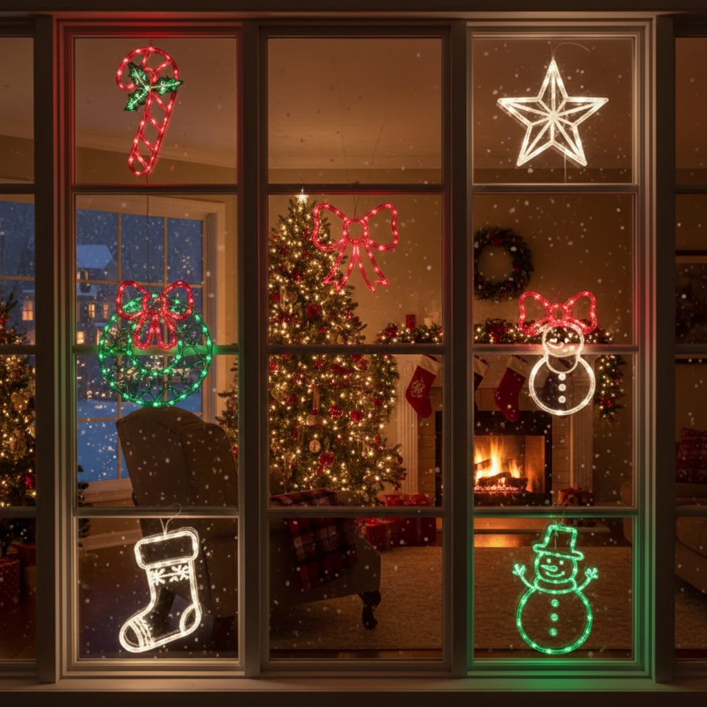 50 Light Mini Bulb Indoor Window Silhouette Assorted Christmas Window Decoration