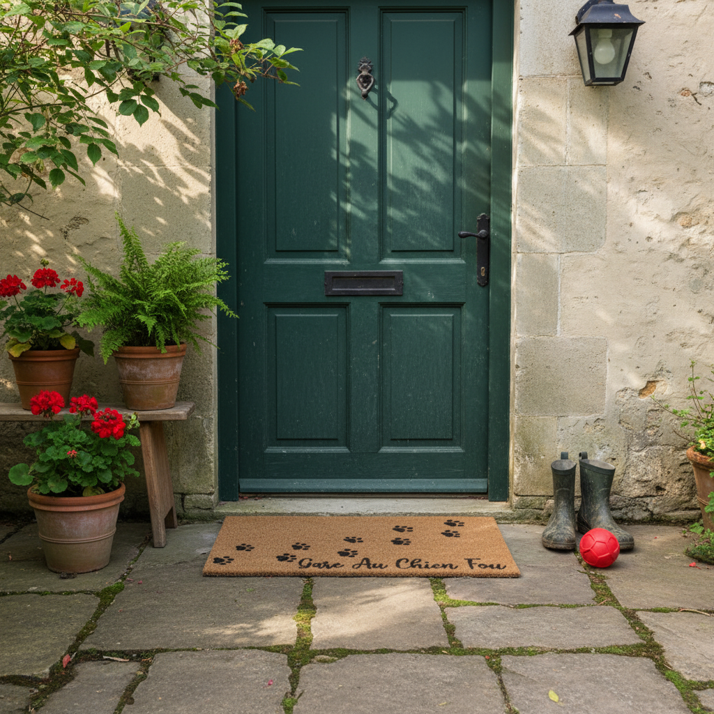Coir Door Mat Gare Au Chien Fou Paws 18 X 30 Inch, Outdoor Front Door Pet Welcome Mat