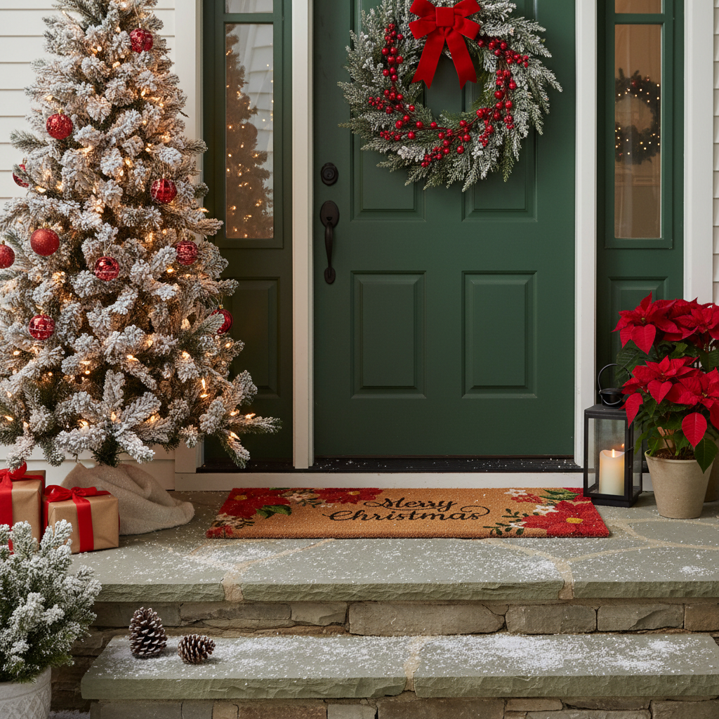 Coir Door Mat Poinsettia Merry Christmas 16 X 48 Holiday Front Door Mat