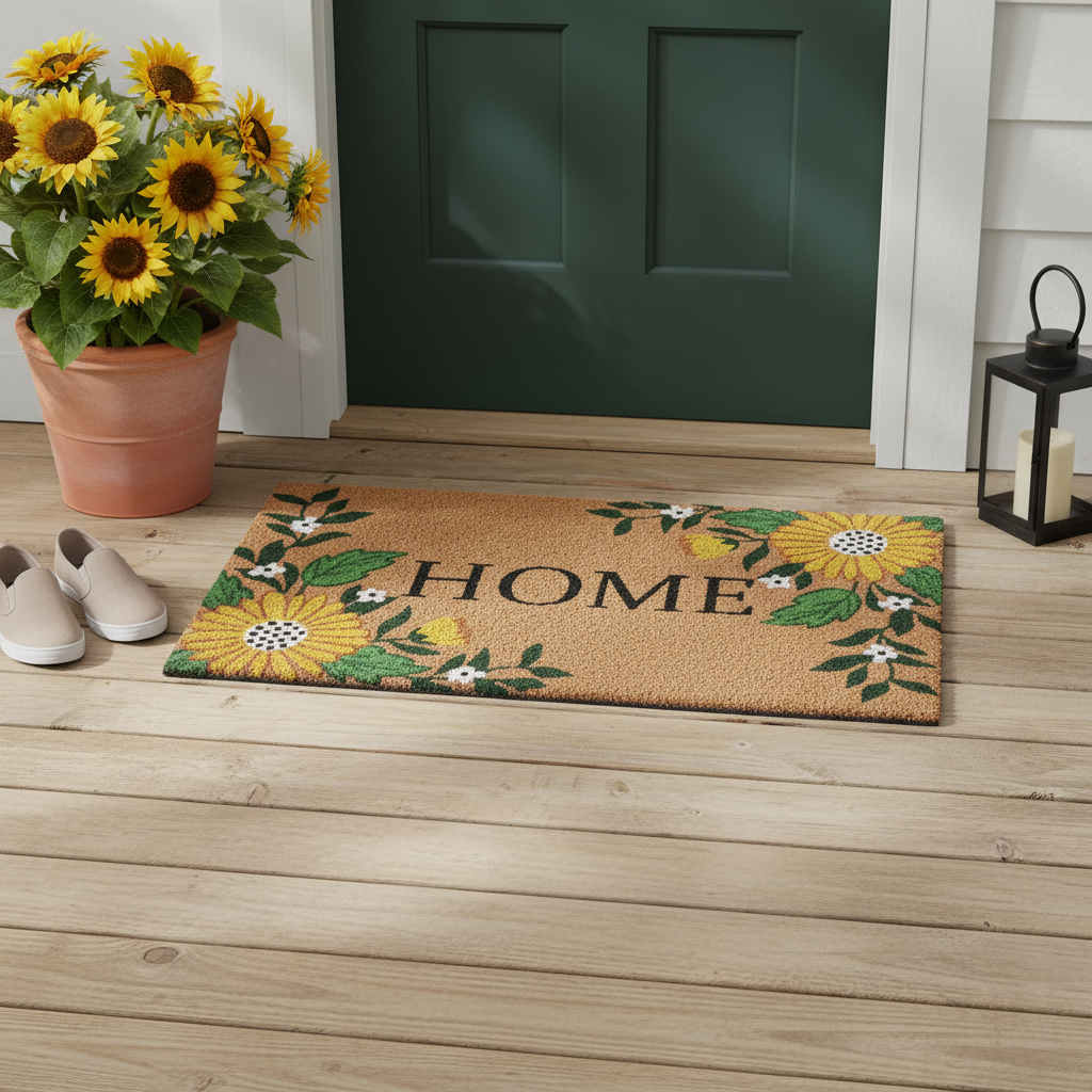 Coir Door Mat Sunflower Home 18 X 30 Inch, Outdoor Welcome Mat, Front Porch Decor