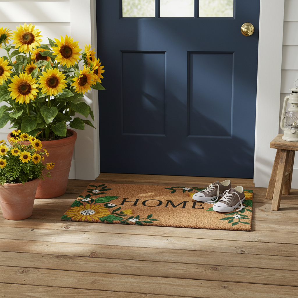 Coir Door Mat Sunflower Home 18 X 30 Inch, Outdoor Welcome Mat, Front Porch Decor