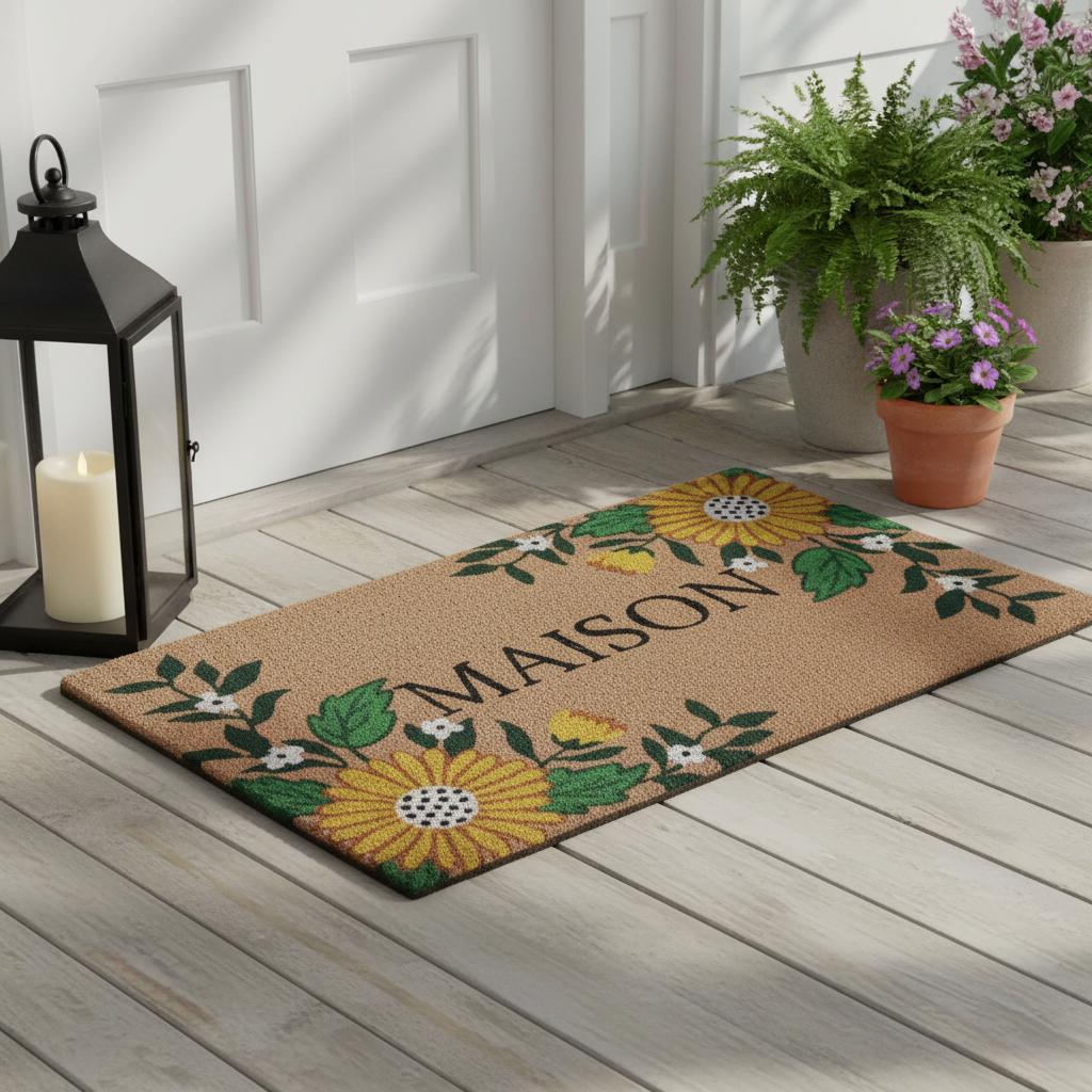 Coir Door Mat Sunflower Maison 18 X 30 Inch, Large Outdoor Welcome Mat, Front Porch Decor