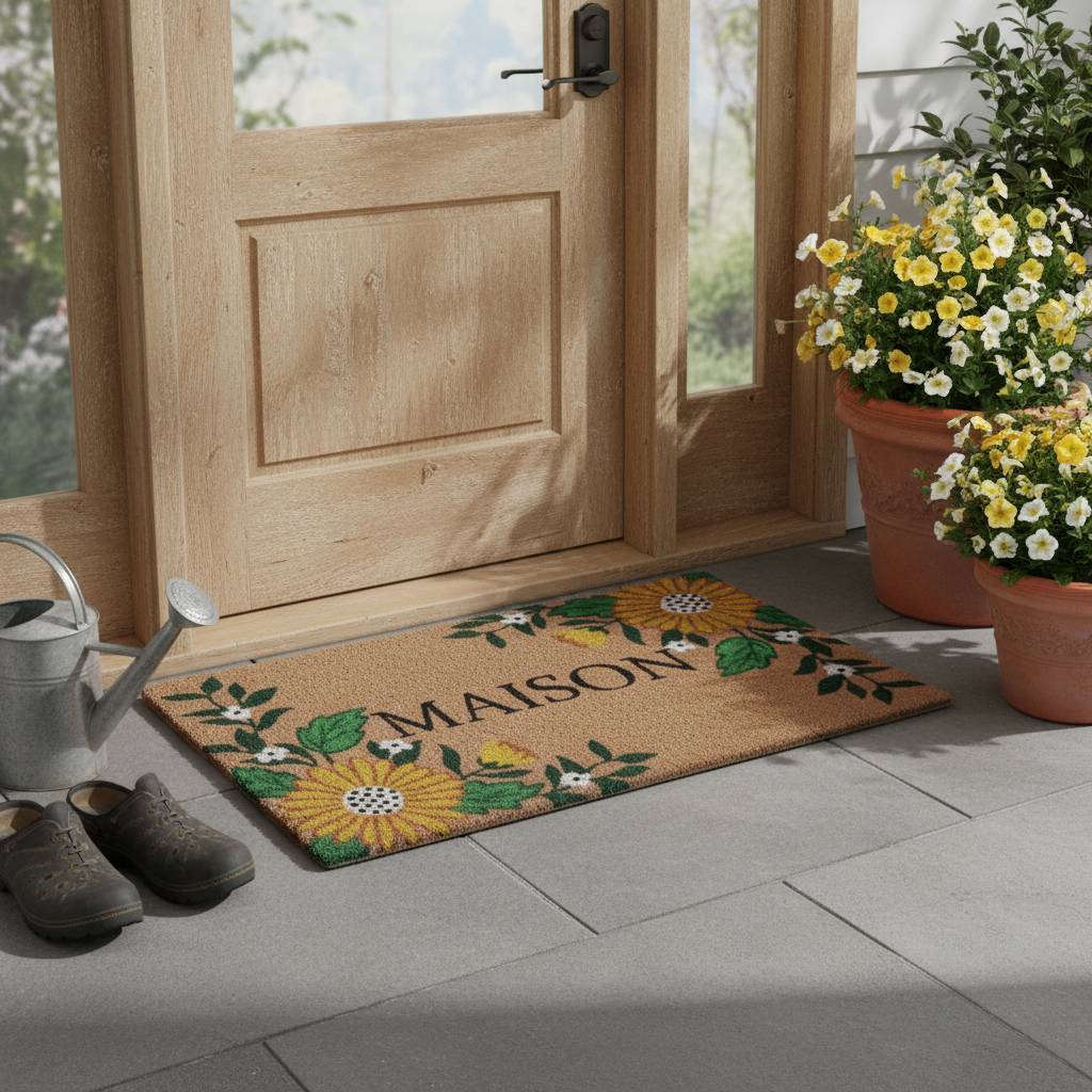 Coir Door Mat Sunflower Maison 18 X 30 Inch, Large Outdoor Welcome Mat, Front Porch Decor