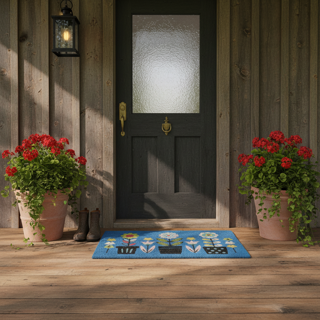 Coir Door Mat Triple Florals 18 X 30 Inch, Large Outdoor Welcome Mat, Front Porch Decor
