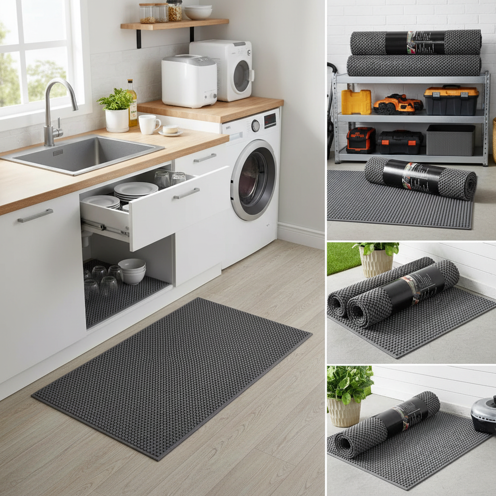 Cool Gray Anti-Slip PVC Mat 12x59 Inch – Non-Skid, Durable Floor Mat – Set of 6