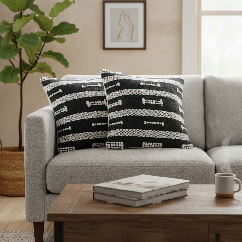 Cotton Handwoven Cushion Staple Pattern - Set of 2 Decorative Throw Pillow