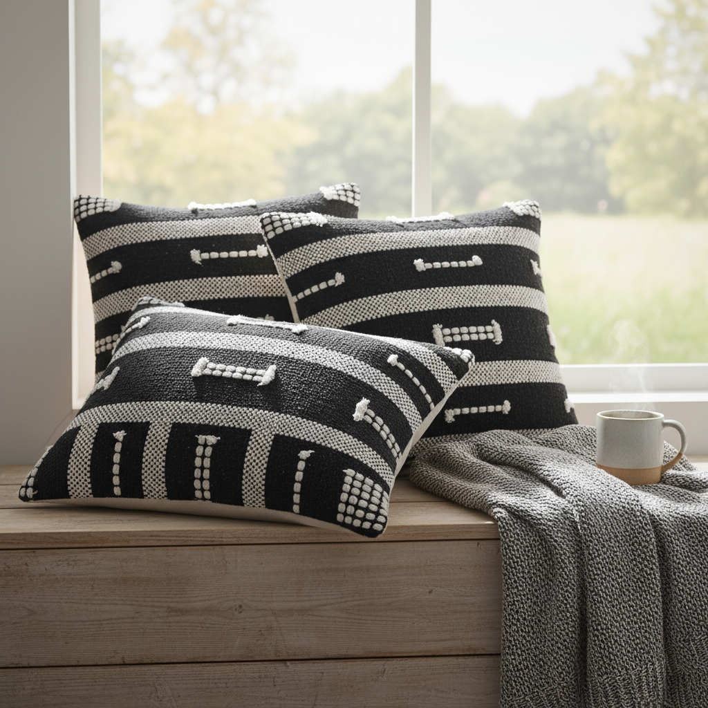 Cotton Handwoven Cushion Staple Pattern - Set of 2 Decorative Throw Pillow