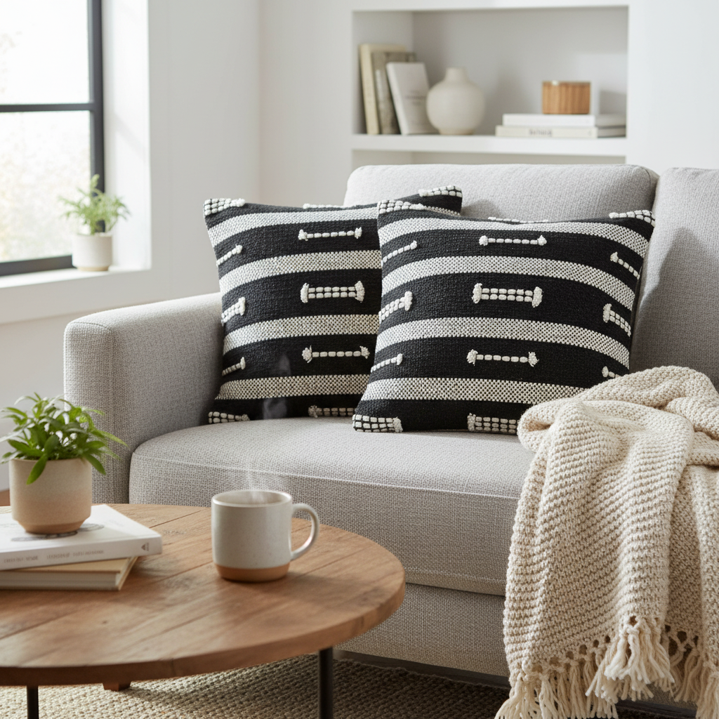 Cotton Handwoven Cushion Staple Pattern - Set of 2 Decorative Throw Pillow