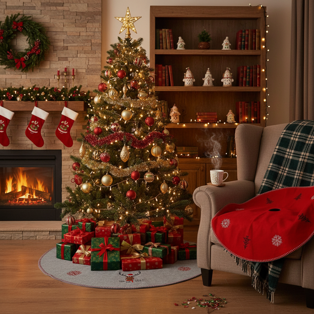 Felt Christmas Tree Skirt Set of 2 – Holiday Tree Base Cover, Christmas Decor