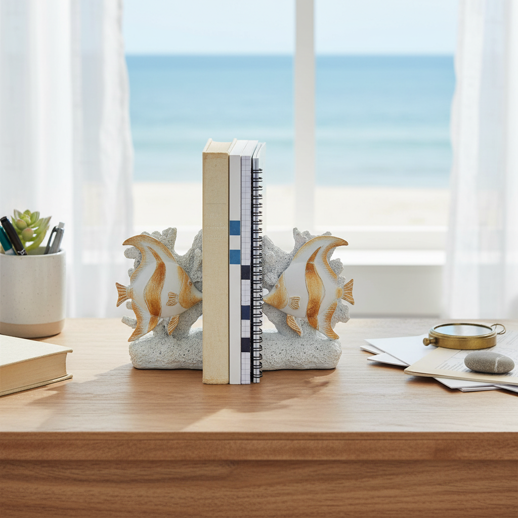 Fish Bookends Seaside Tales, Desk Organizer, Office Decor, Book Holder