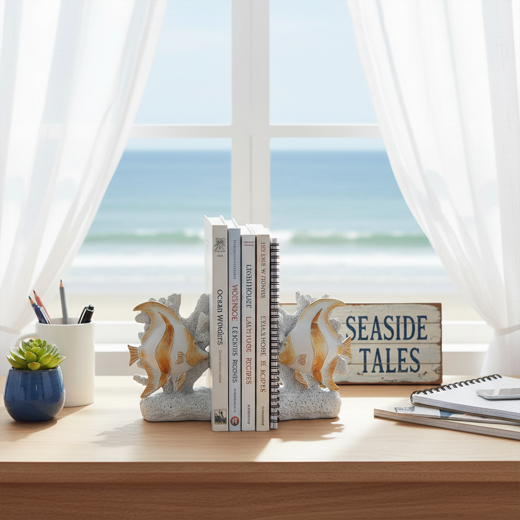 Fish Bookends Seaside Tales, Desk Organizer, Office Decor, Book Holder