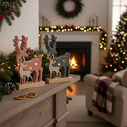 LED Deer with Wooden Stand Christmas Decoration Set of 3 – Holiday Table Decor, LED Figurine