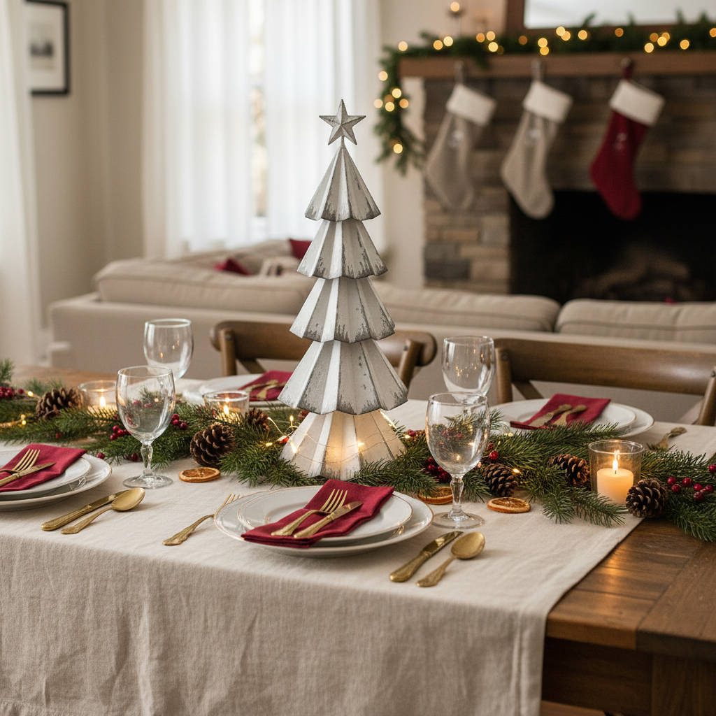 Large Metal Christmas Tree – Holiday Table Decoration