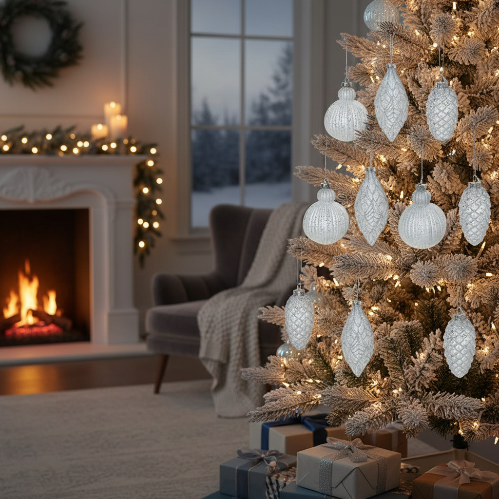 Light Blue Glass Glitter Christmas Ornament Set of 12 – Holiday Tree Decoration