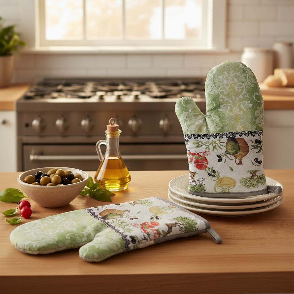 Oven Mitts 2Pc Olives Design Set Of 2, Heat Resistant Kitchen Gloves