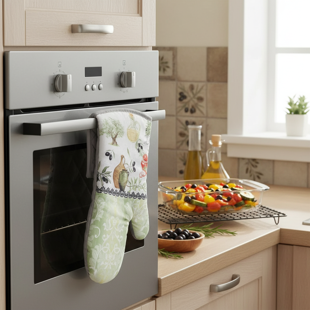 Oven Mitts 2Pc Olives Design Set Of 2, Heat Resistant Kitchen Gloves