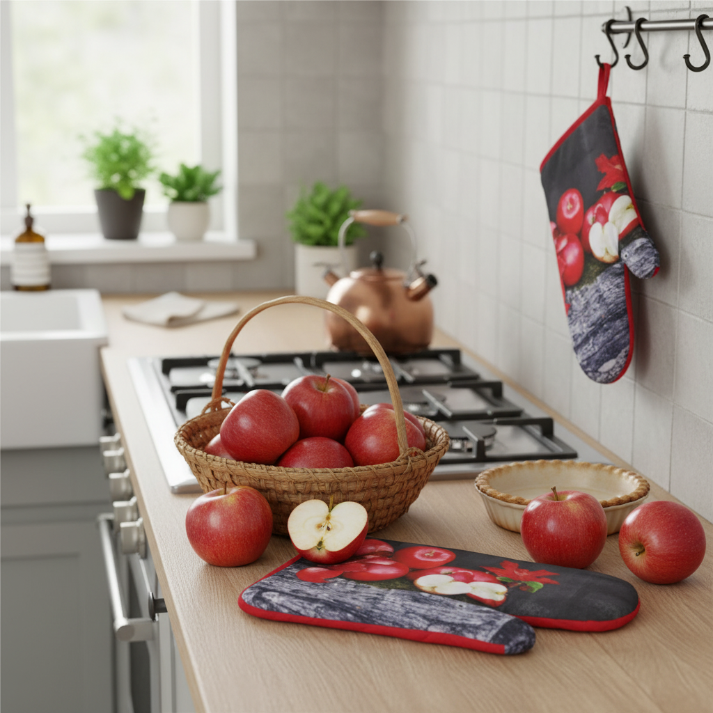 Fresh Apples Quilted Oven Mitts 2-Piece Set – Heat Resistant Kitchen Gloves