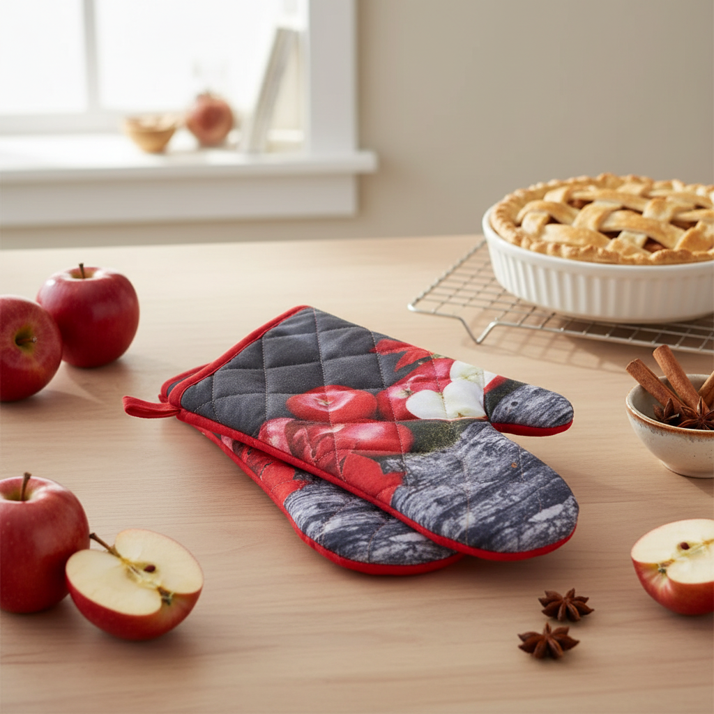 Fresh Apples Quilted Oven Mitts 2-Piece Set – Heat Resistant Kitchen Gloves