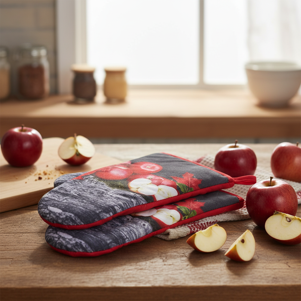 Fresh Apples Quilted Oven Mitts 2-Piece Set – Heat Resistant Kitchen Gloves