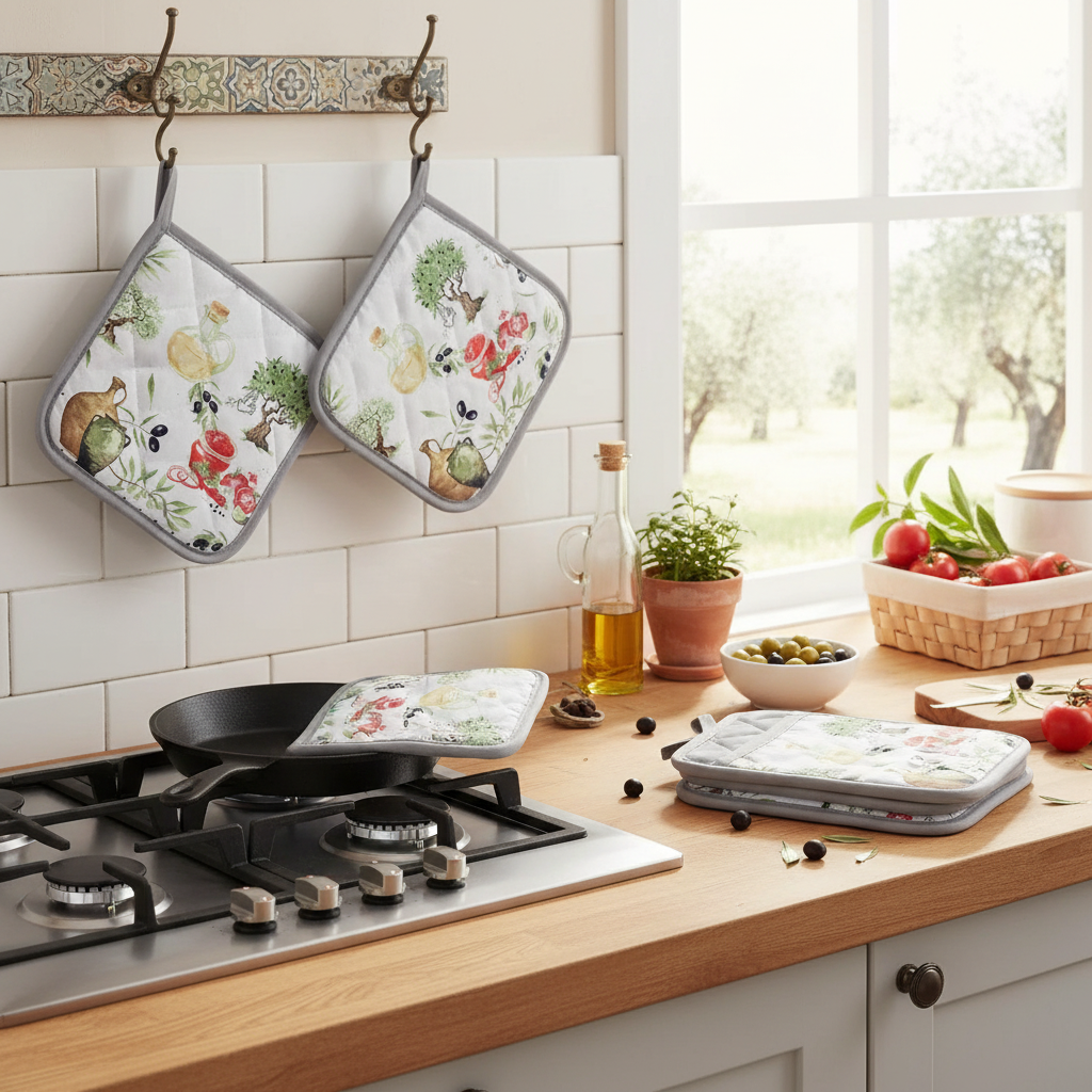 Pot Holder With Pocket Olives Design Set Of 6, Kitchen Heat Resistant Accessory
