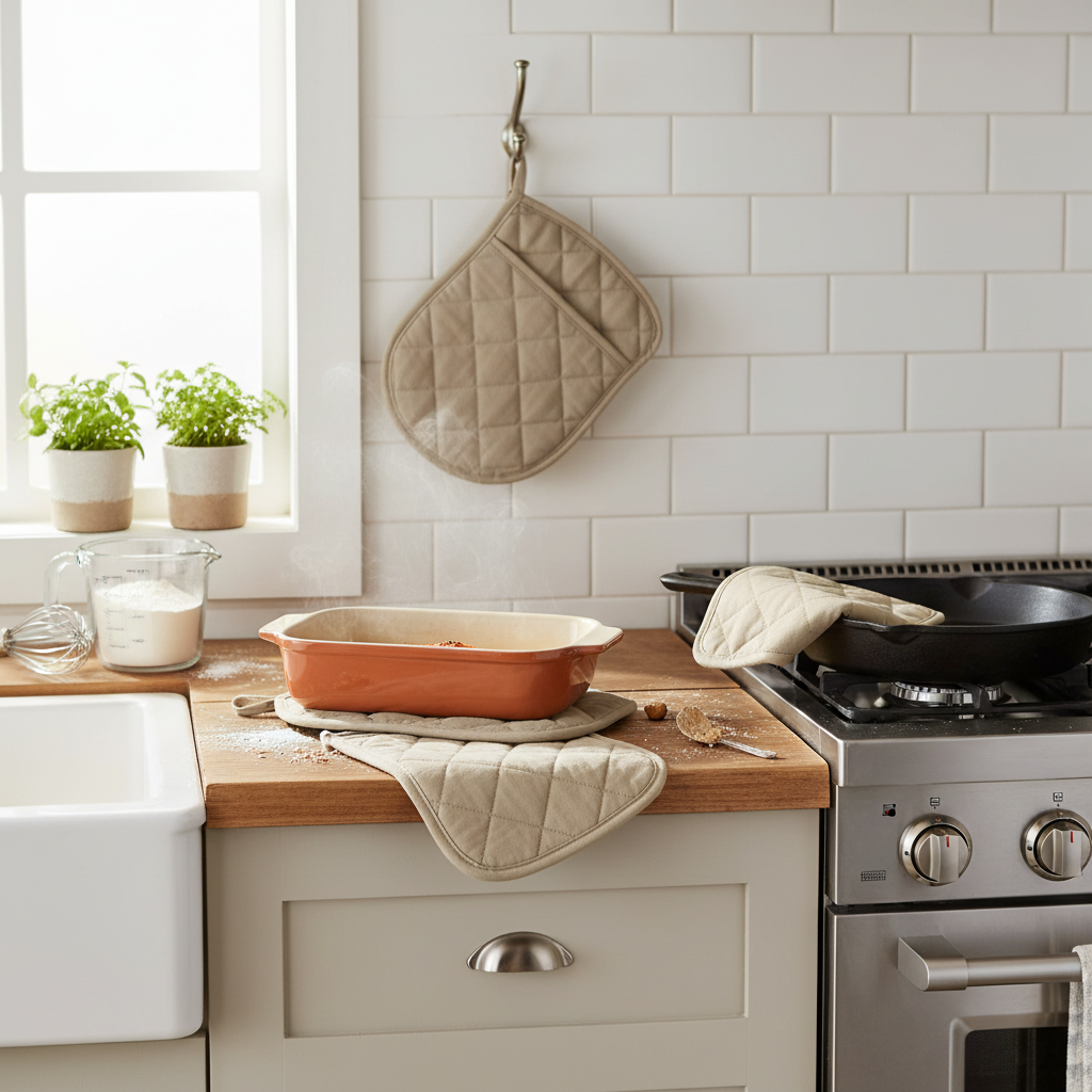 Taupe Quilted Pot Holder with Pocket – Heat Resistant, Kitchen Cooking Accessory – Set of 4