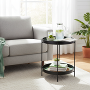 Two Tier Round Side Table Lime Print, Living Room Accent Table