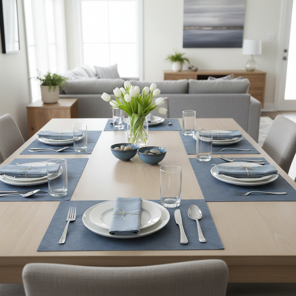 Vinyl Placemat Windmill Blue Set Of 12, Dining Table Decor, Kitchen Accessory