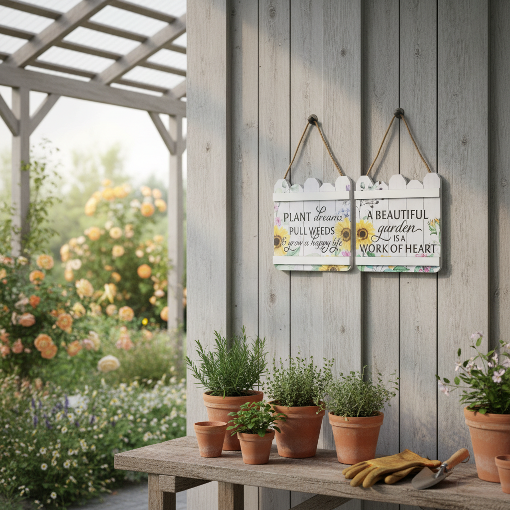 Wood Fence Shaped Floral Sign Assorted Set Of 2, Rustic Wall Decor, Farmhouse Accent