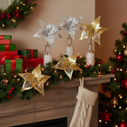 Transparent Border Glitter Poinsettia Pick Assorted Christmas Floral Picks - Set of 6