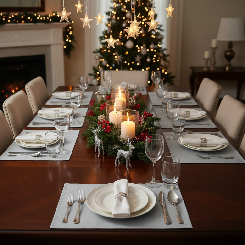 Lurex Placemat Silver Reindeer Christmas Holiday Dining Table Mats - Set of 12