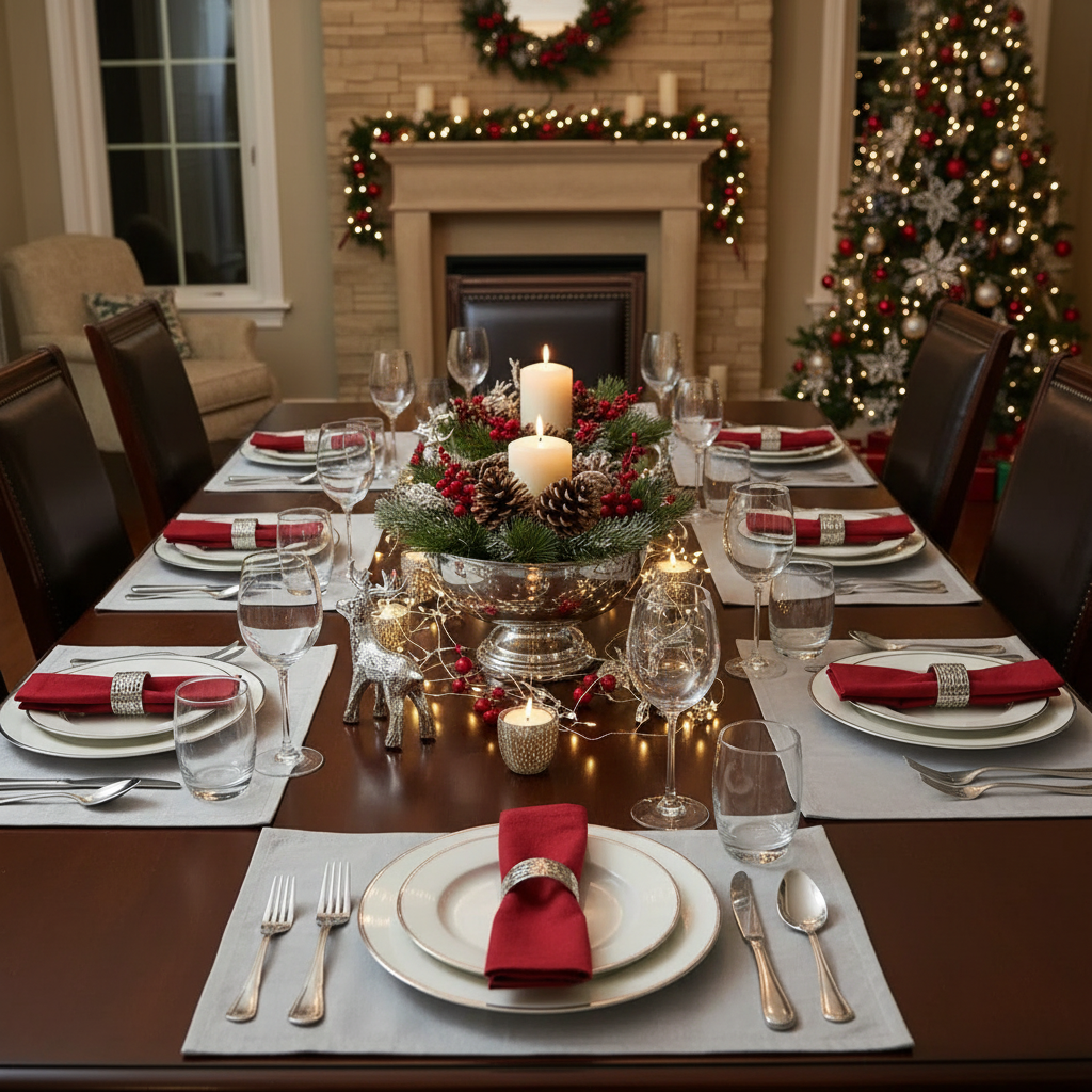 Lurex Placemat Silver Reindeer Christmas Holiday Dining Table Mats - Set of 12
