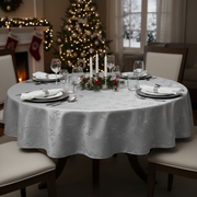 Lurex Round Tablecloth 60 Inch Silver Reindeer Christmas Table Cover