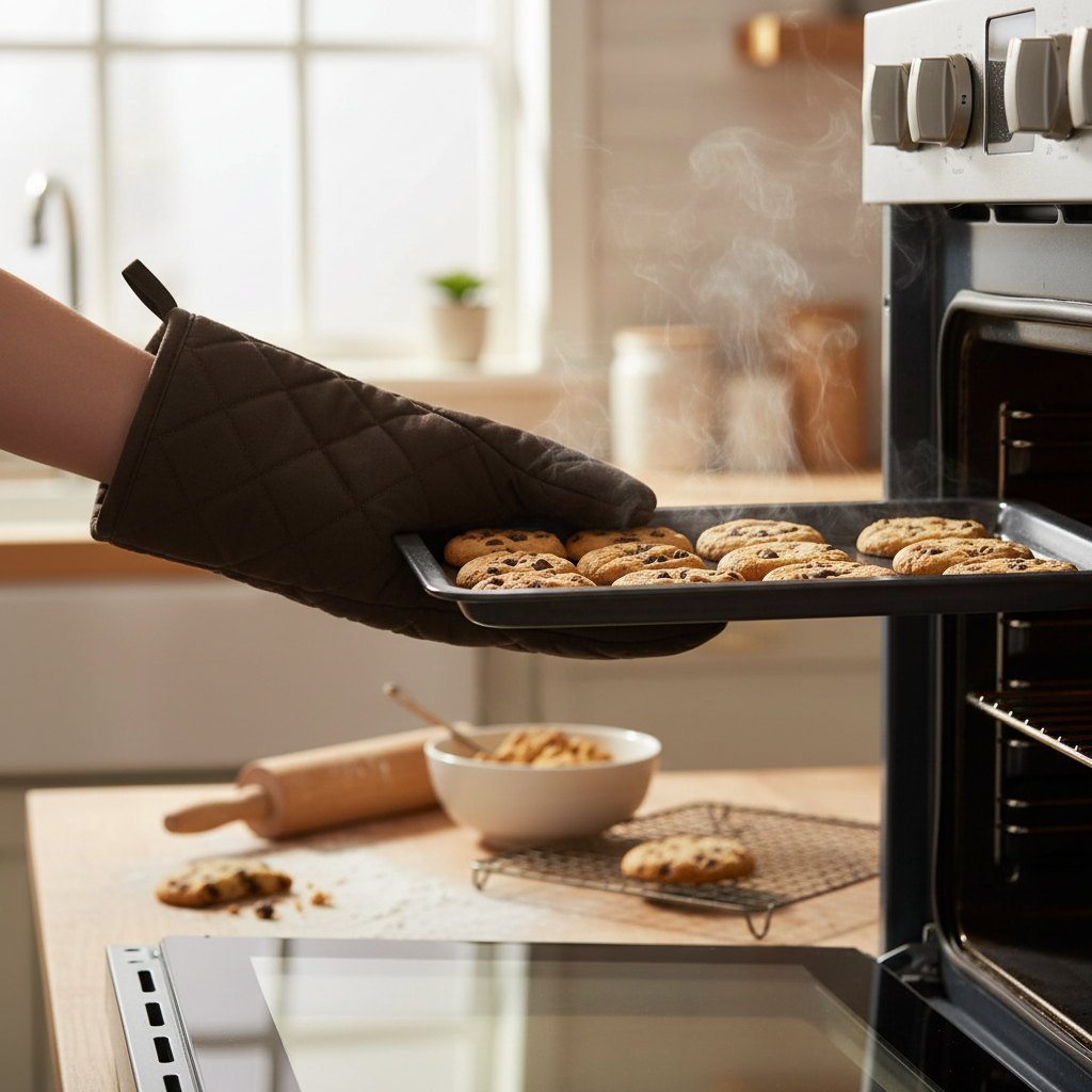 Chocolate Quilted Oven Mitt 7.5x13 Inch – Heat Resistant Kitchen Gloves – Set of 4