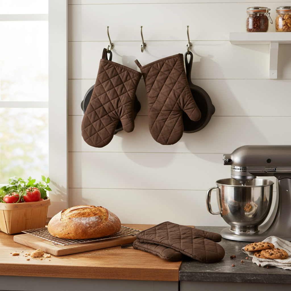 Chocolate Quilted Oven Mitt 7.5x13 Inch – Heat Resistant Kitchen Gloves – Set of 4