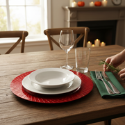 13 Inch Charger Plate Dotted Diamond Red Decorative Dining Charger - Set of 6